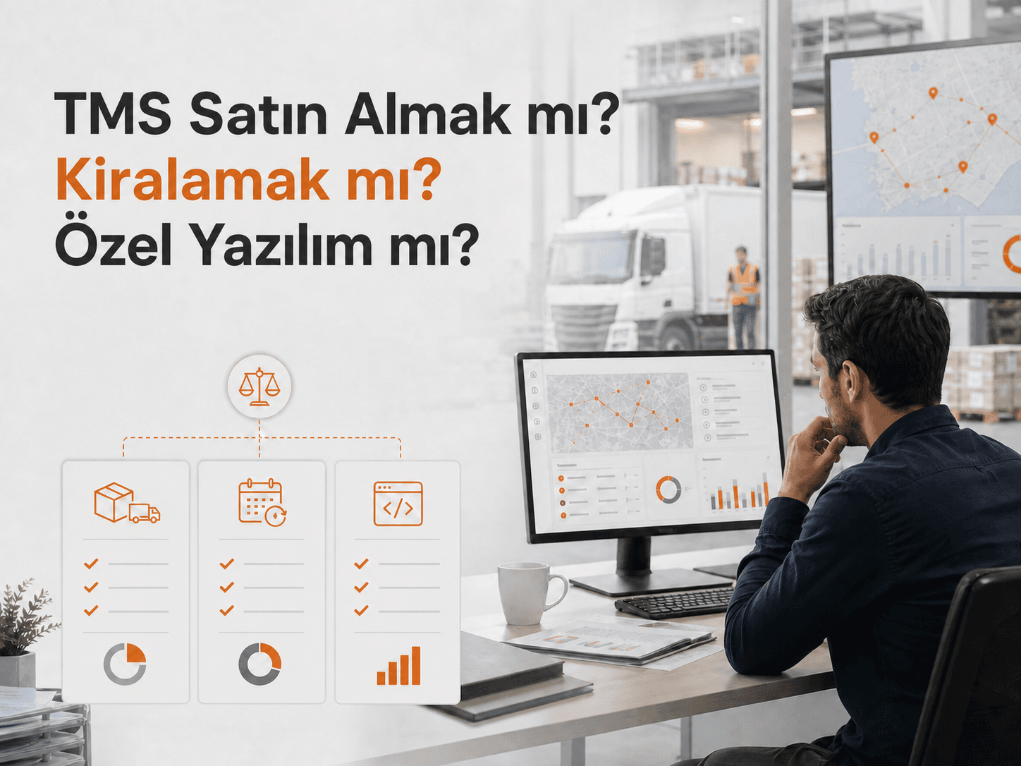 TMS satın alma, kiralama ve özel nakliye yazılımı seçeneklerinin maliyet, süre ve ölçeklenebilirlik açısından karşılaştırılması